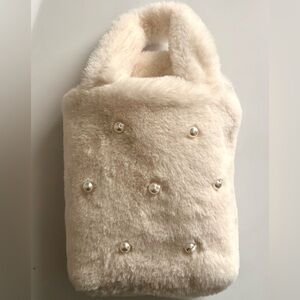 💯 From Japan! Soft Cute Bag Scarf Set Faux Fur And Pearls